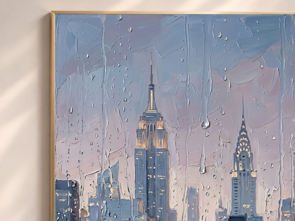 NYC Skyline Wall Art, Impasto Oil Painting Print - Digital Download