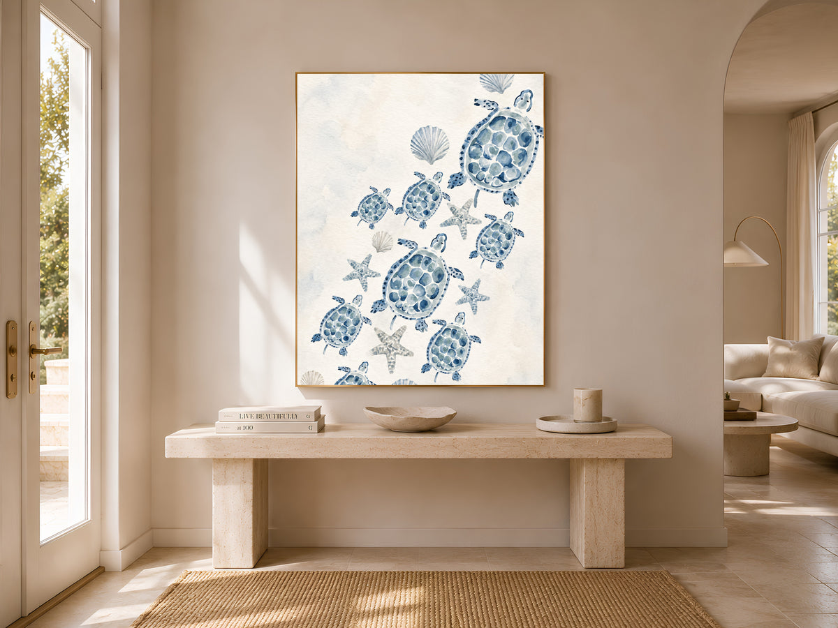 Sea Turtle Family Wall Art, Watercolor Mother Baby Turtles - Digital Download