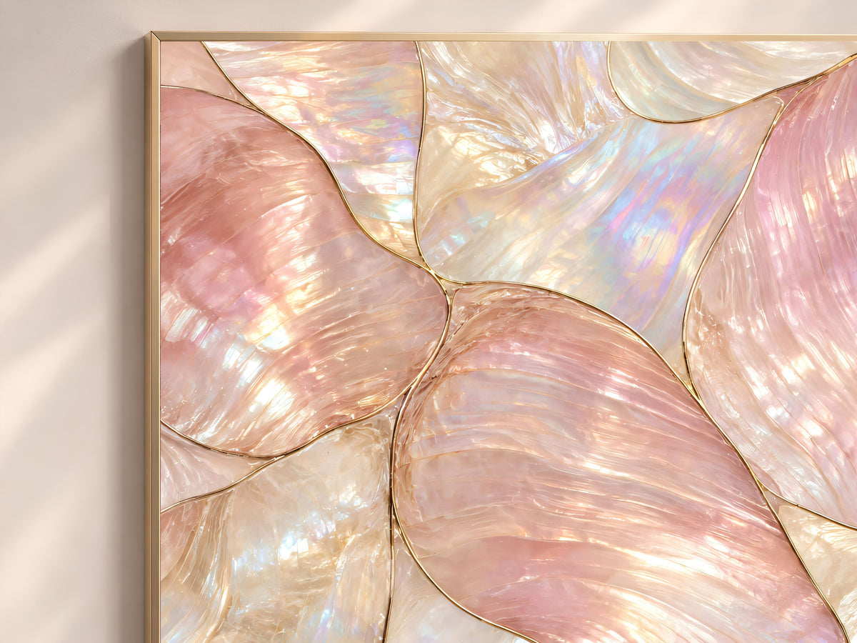 Pearlescent Pink Wall Art, Mother of Pearl Style Abstract Print, Iridescent Shell Pattern, Digital Download