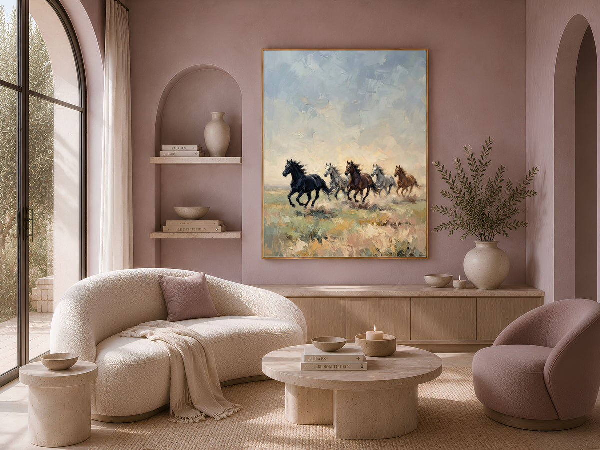 Wild Horses Running Wall Art, Impasto Oil Painting Print - Digital Download