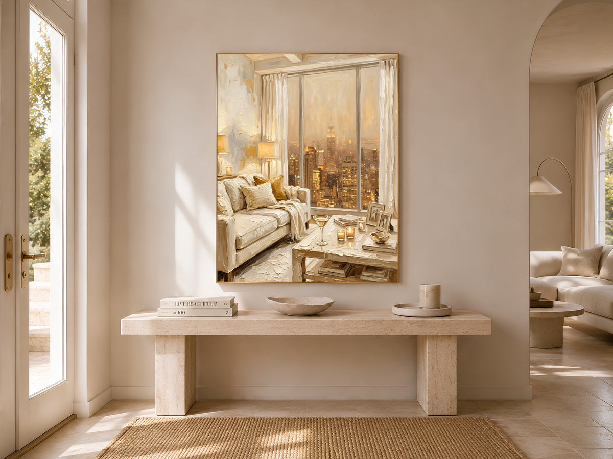 NYC Apartment View Wall Art, Cozy New York Skyline Print - Digital Download