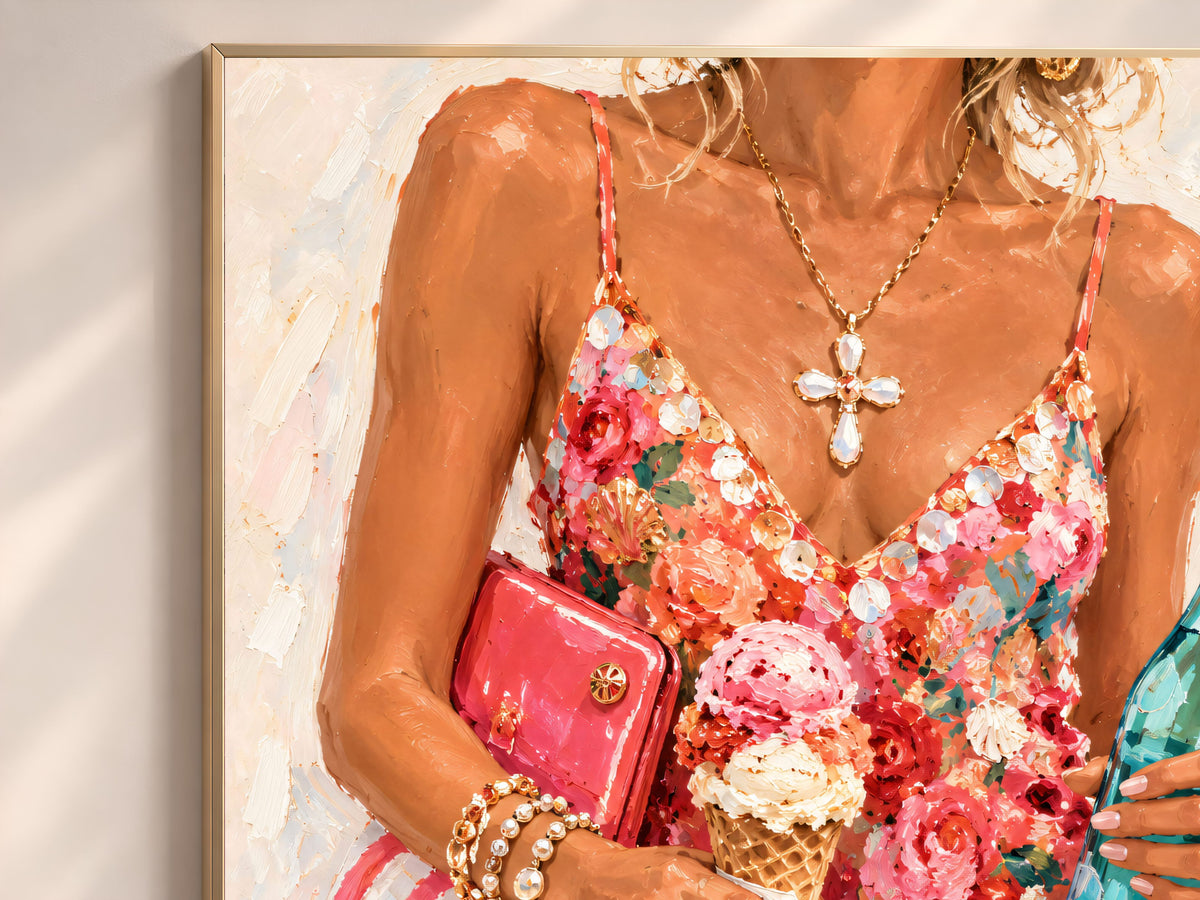 Summer Floral Dress Wall Art, Impasto Oil Painting Print - Digital Download