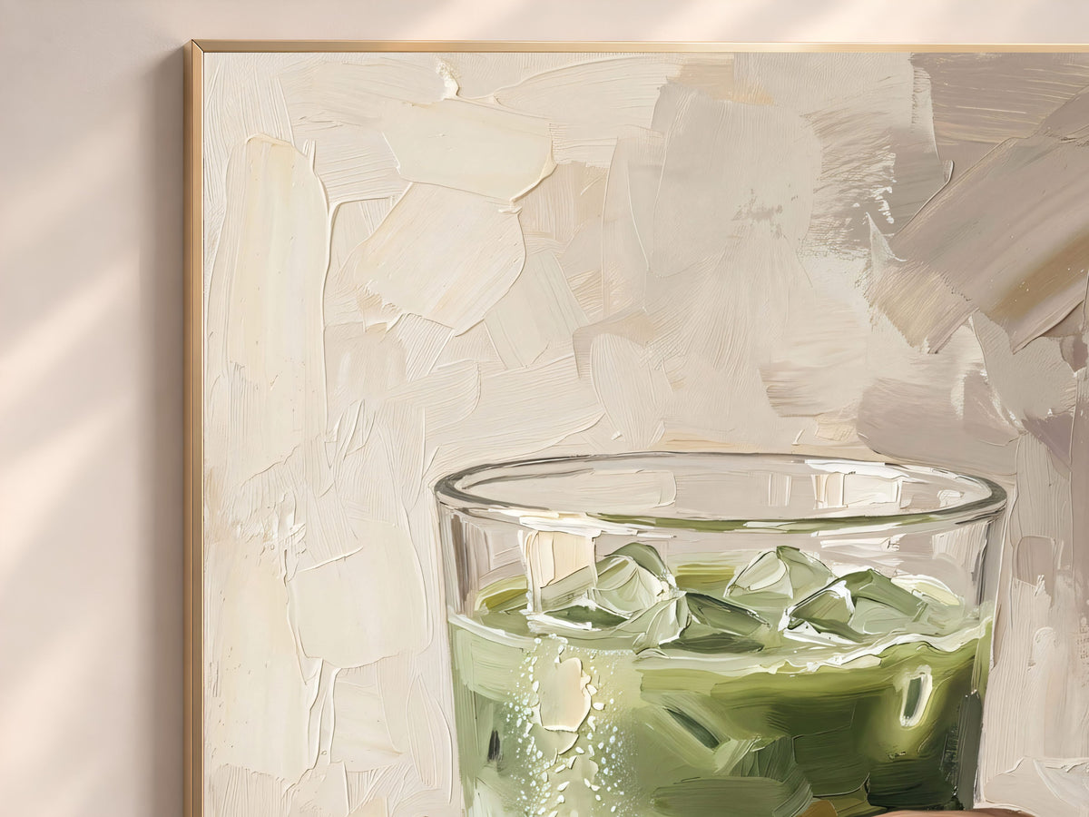 Matcha Latte Wall Art, Impasto Oil Painting Print - Digital Download