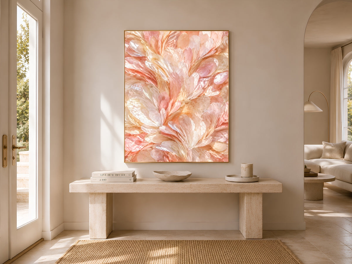 Blush Feather Wall Art, Pink Peach Ombre Print - Digital Download