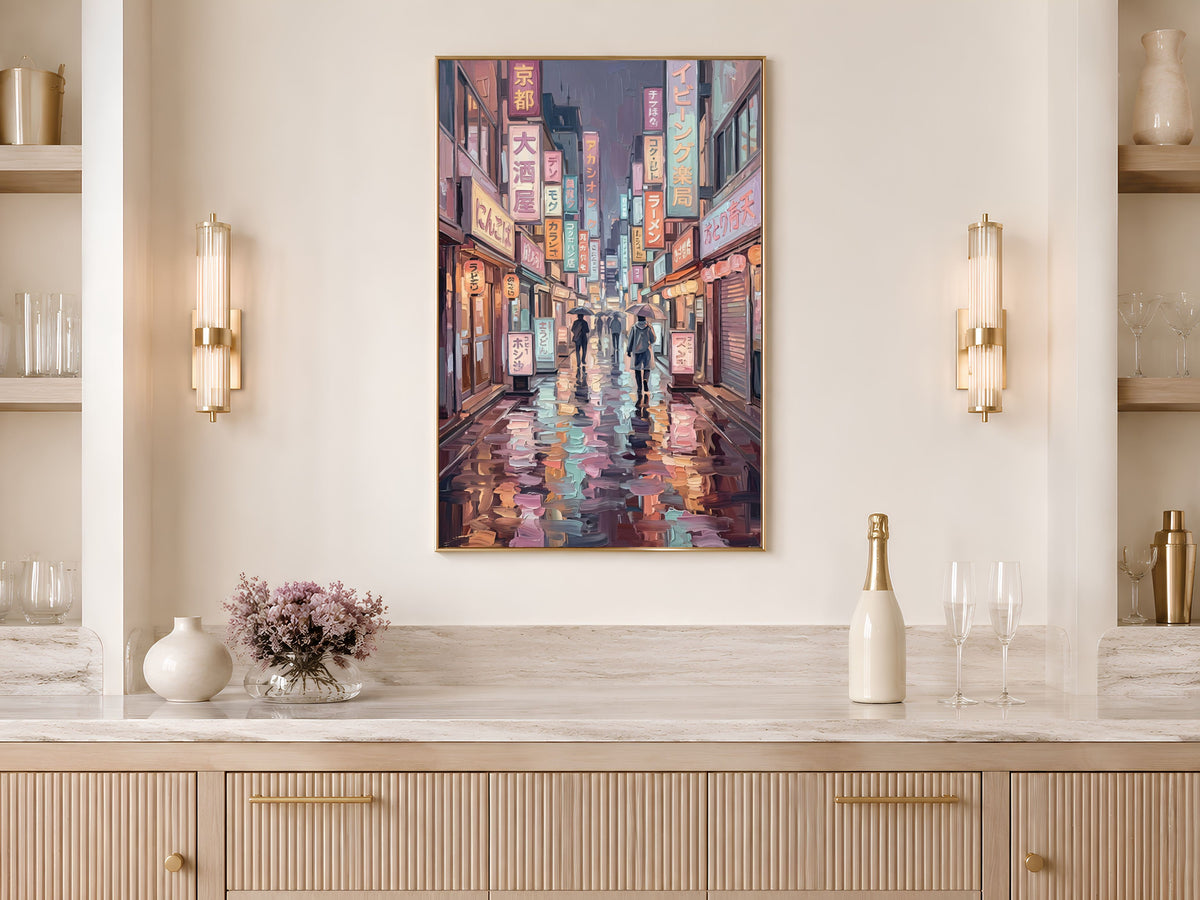 Tokyo Street Wall Art, Impasto Oil Painting Print - Digital Download