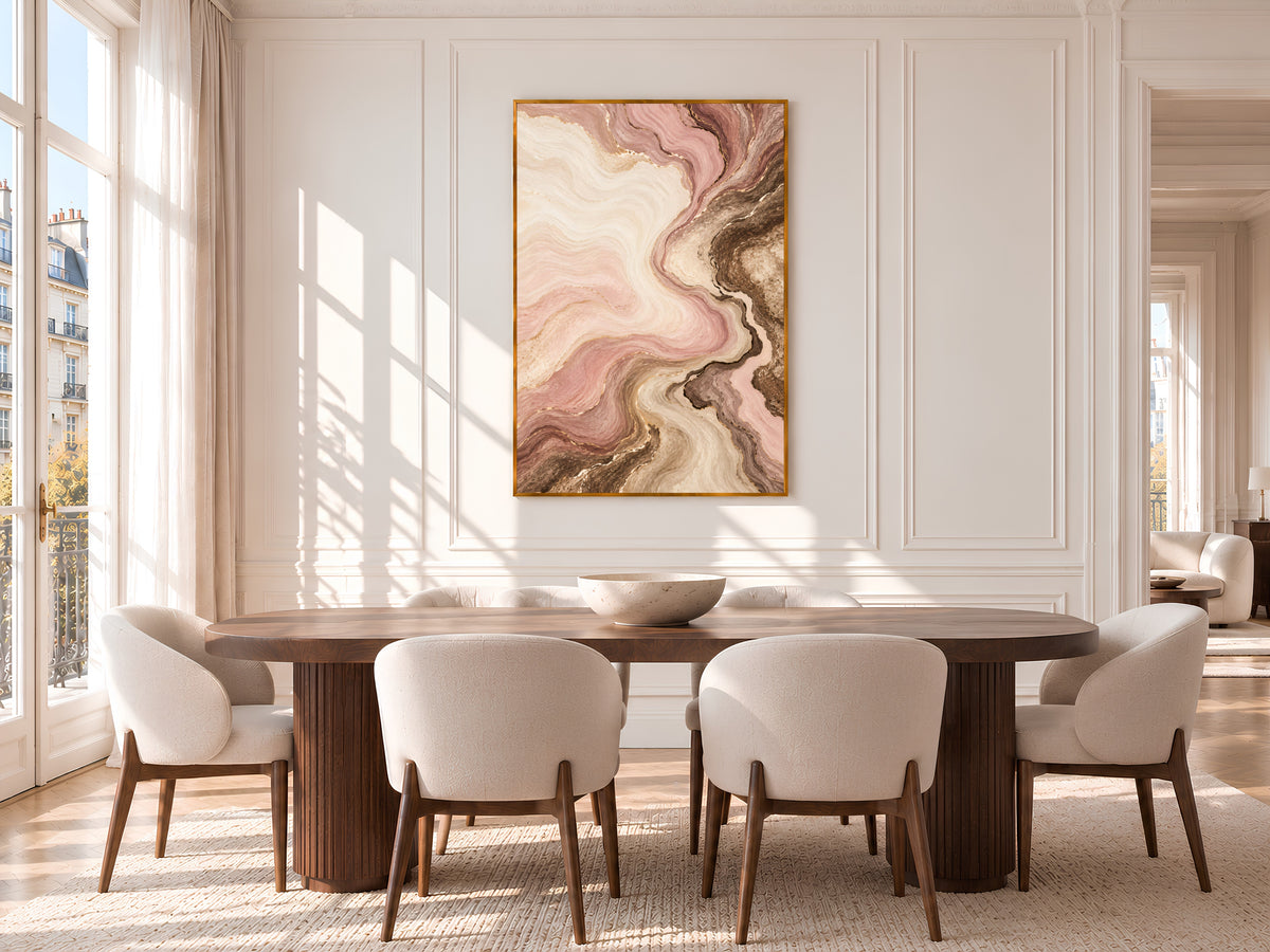 Blush Pink and Brown Abstract Wall Art, Dusty Rose Marble Swirl Print with Gold Veins, Printable Neutral Mocha Decor, Digital Download