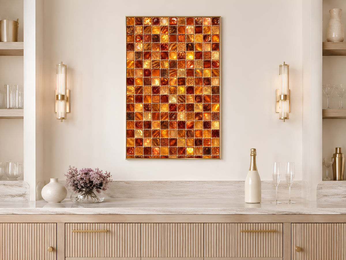 Amber Mosaic Wall Art, Copper Gold Glass Tile Print - Digital Download