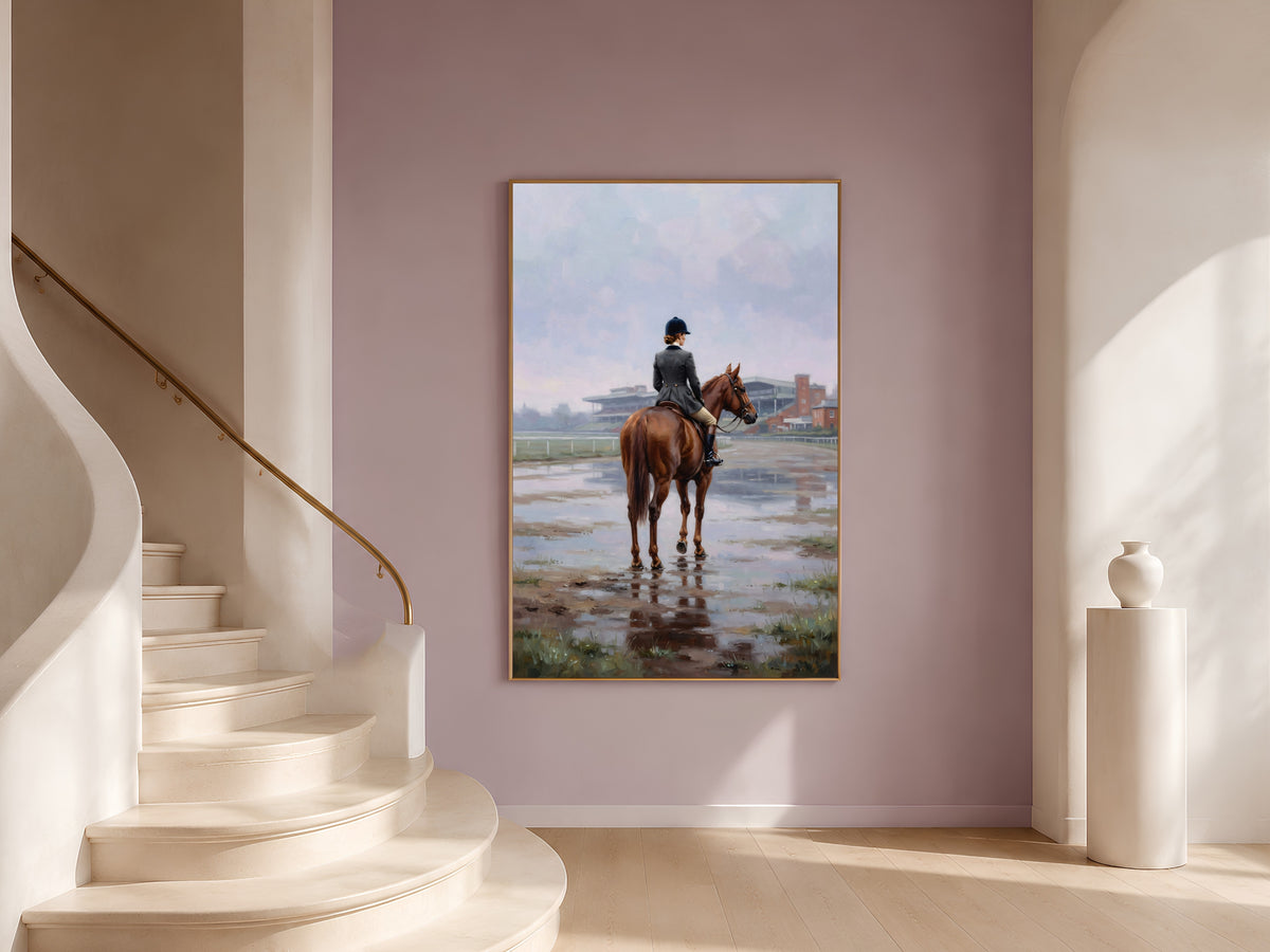 Equestrienne Wall Art, Horse Rider Racecourse Oil Painting Print - Digital Download