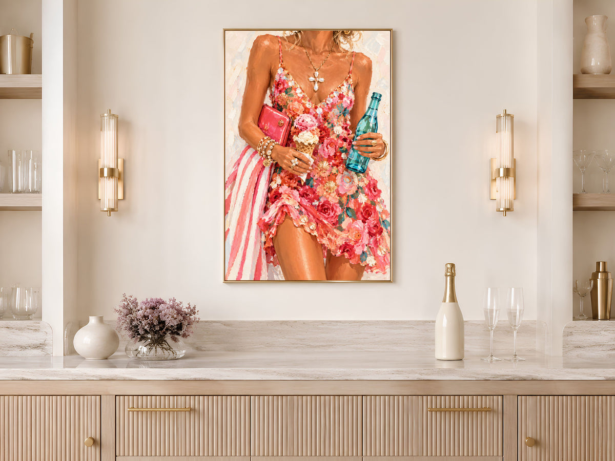 Summer Floral Dress Wall Art, Impasto Oil Painting Print - Digital Download