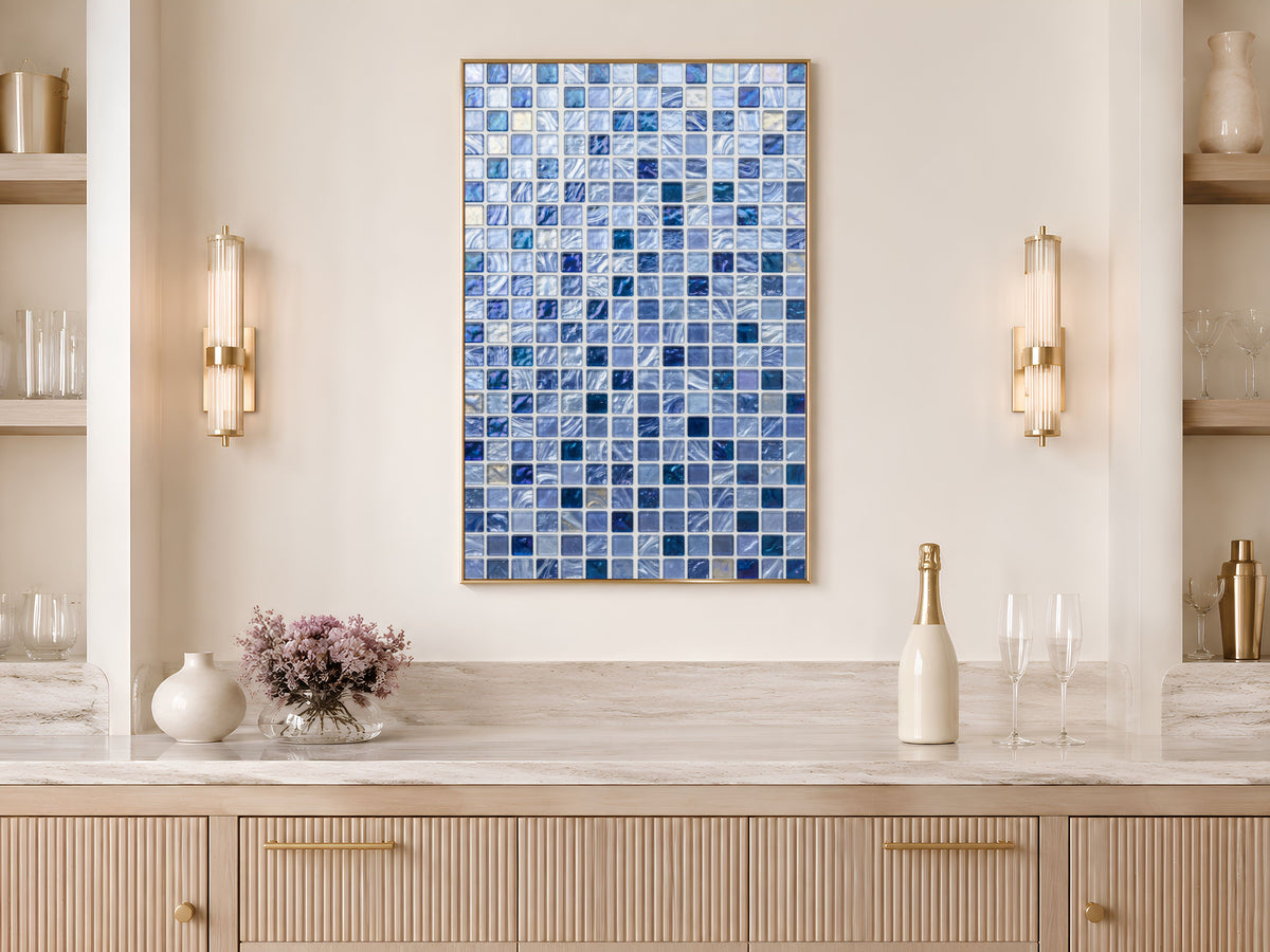 Blue Mosaic Wall Art, Icy Periwinkle Glass Tile Print - Digital Download