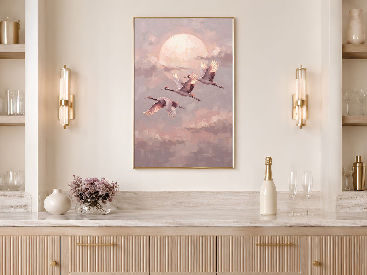 Japanese Crane Wall Art, Impasto Oil Painting Print - Digital Download
