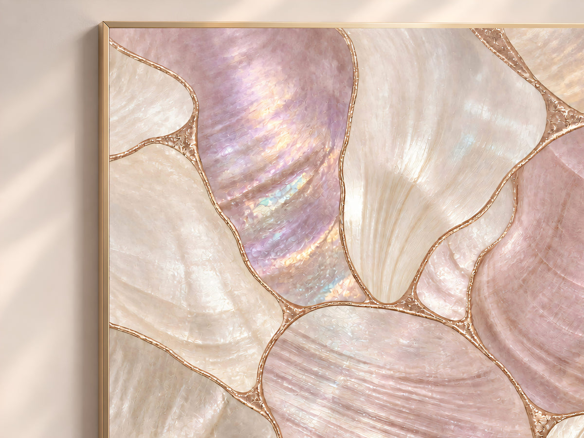 Dusty Rose Mother of Pearl Wall Art, Mauve Shell Mosaic Print, Copper Gold Lines, Romantic Bedroom Decor, Glam Poster, Instant Download