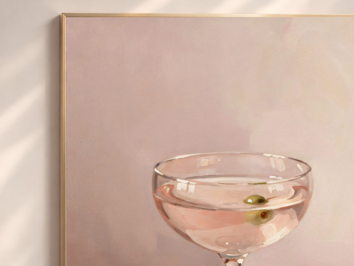 Pink Martini Painting Print, Olive Cocktail Still Life, Blush Bar Cart Wall Art, Printable Digital Download