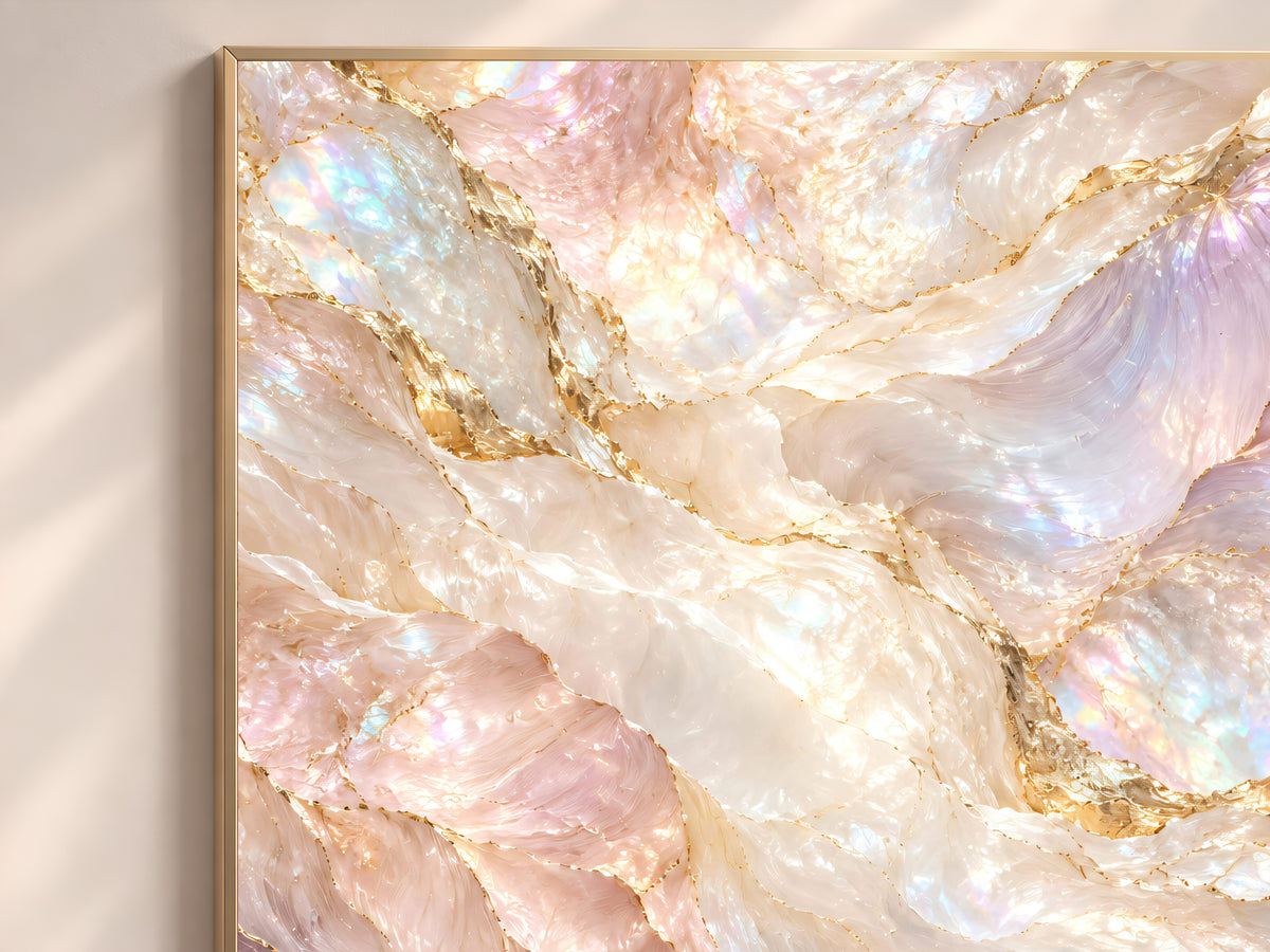 Iridescent Marble Wall Art, Holographic Pearl Print, Gold Vein Stone Texture, Pastel Rainbow Abstract, Luxe Bedroom Decor, Instant Download