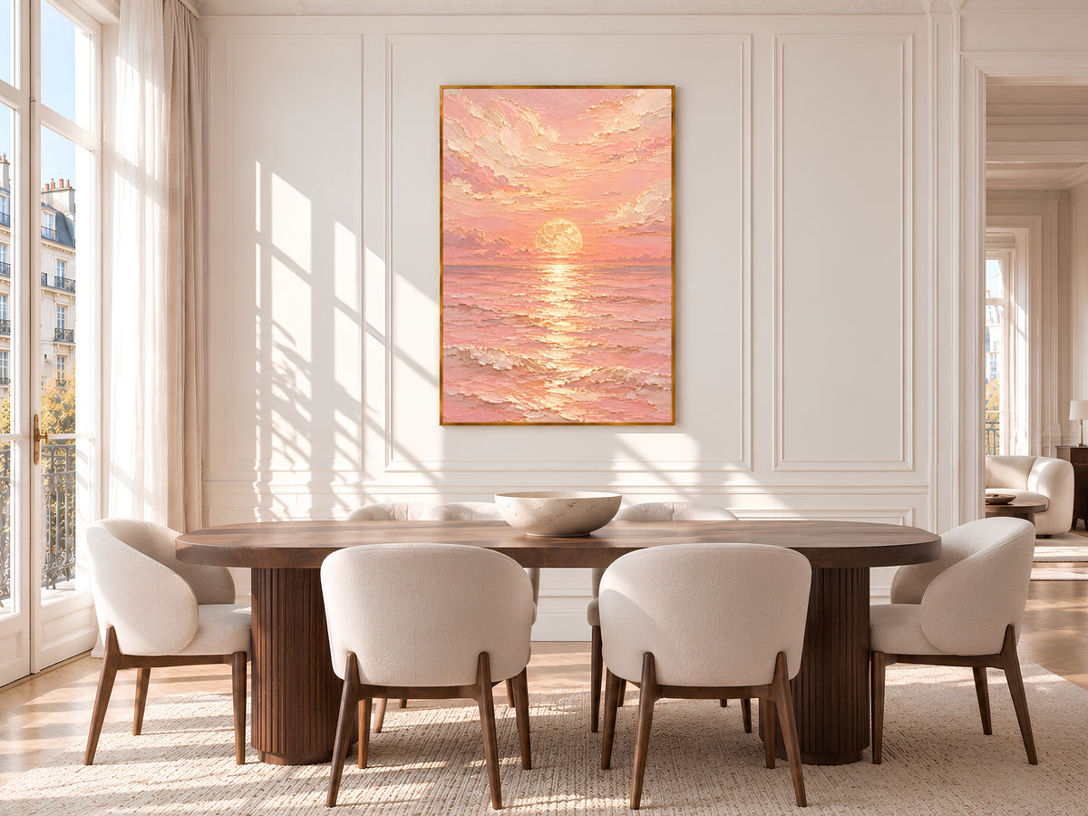 Pink Ocean Sunset Painting Print, Pastel Seascape Wall Art, Textured Coastal Art, Printable Digital Download