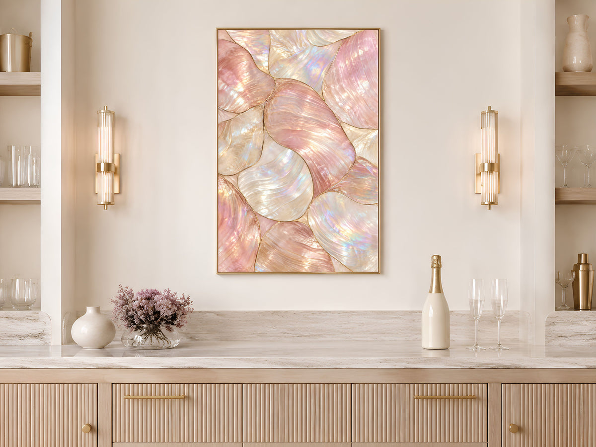 Pearlescent Pink Wall Art, Mother of Pearl Style Abstract Print, Iridescent Shell Pattern, Digital Download