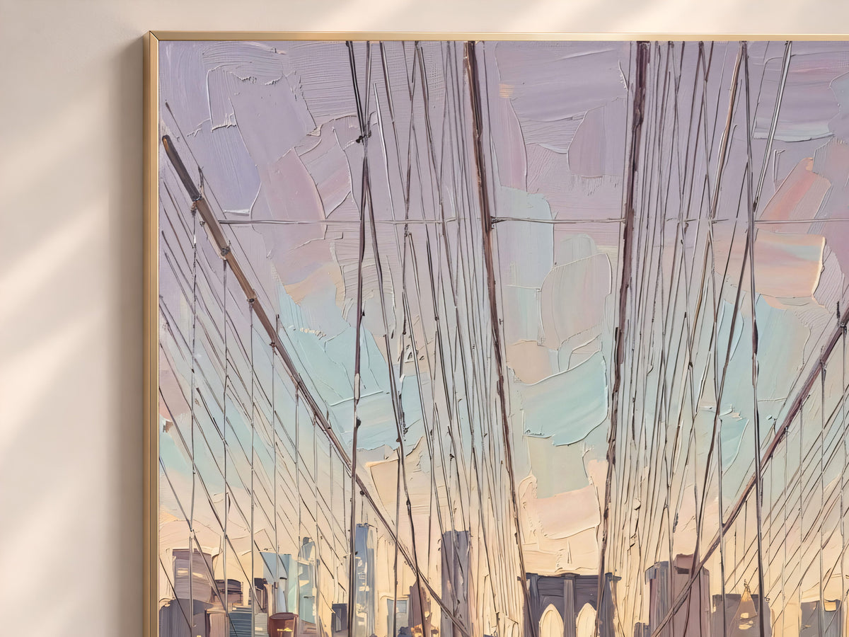 Brooklyn Bridge Wall Art, Impasto Oil Painting Print - Digtal Download