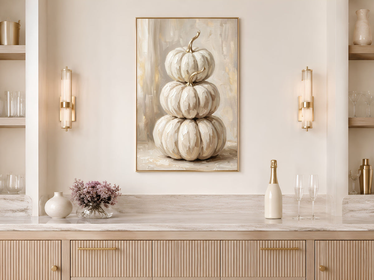 White Pumpkin Wall Art, Impasto Oil Painting Print - Digital Download