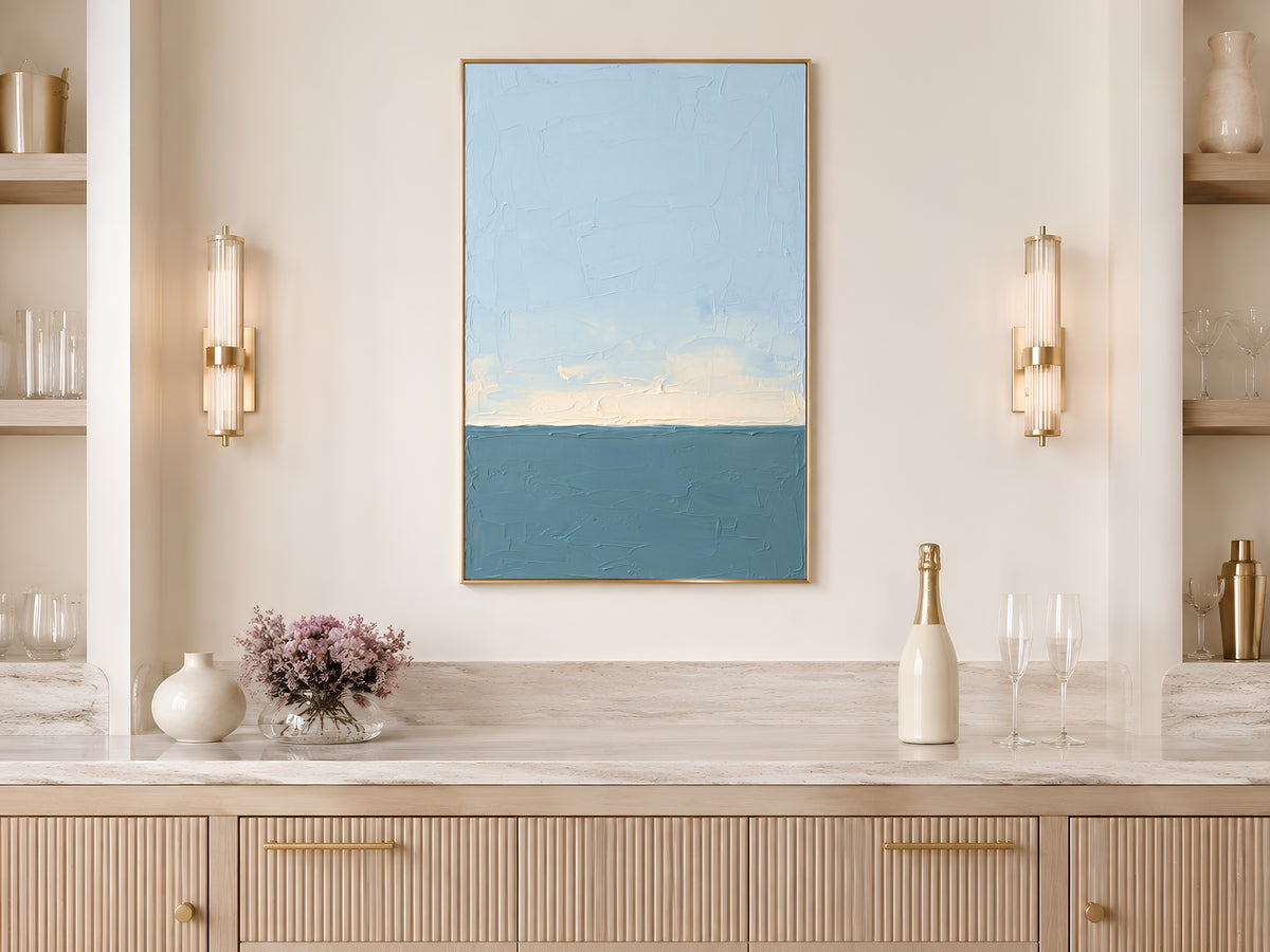 Ocean Horizon Wall Art, Impasto Oil Painting Print - Digital Download