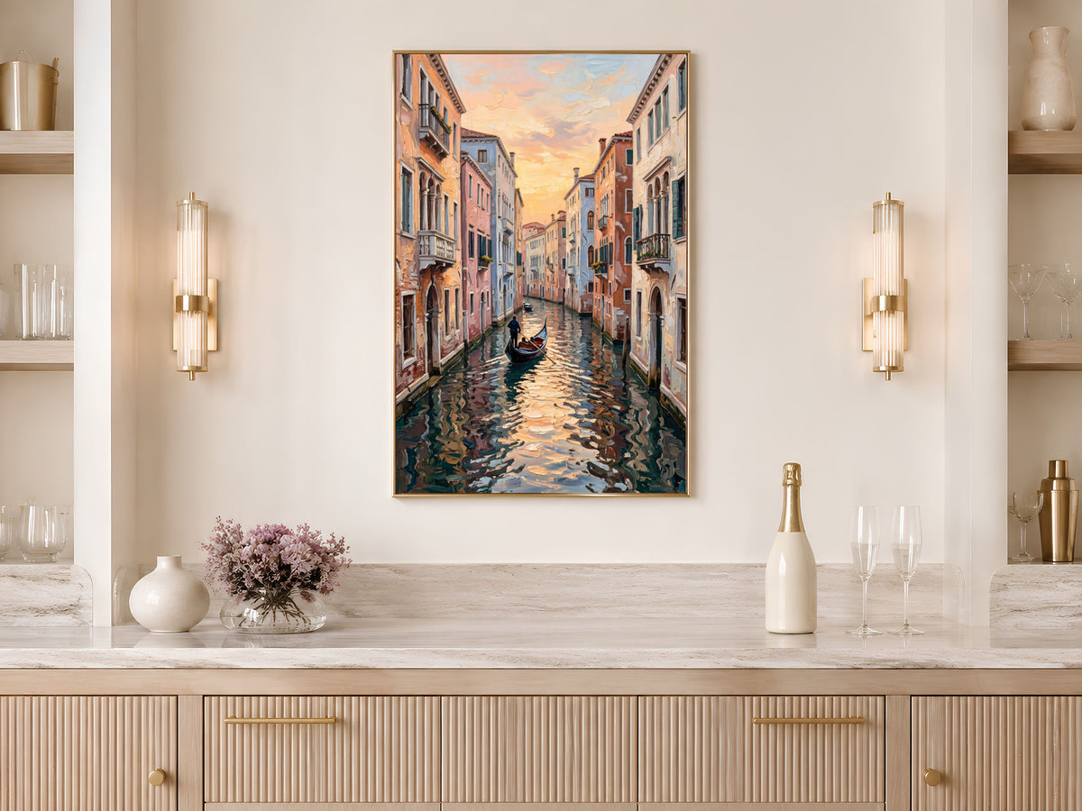 Venice Canal Wall Art, Impasto Oil Painting Print - Digital Download