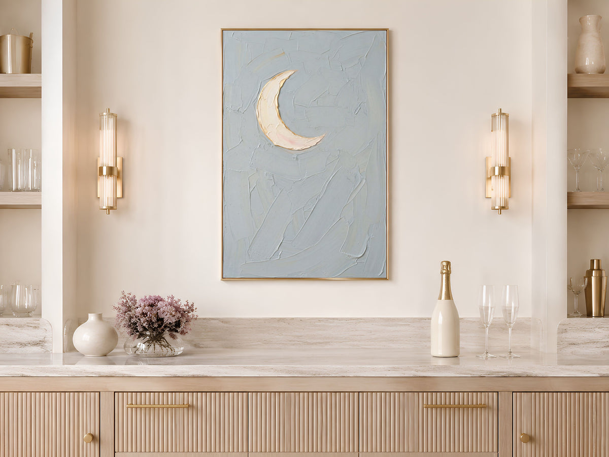Minimalist Moon Wall Art, Impasto Oil Painting Print - Digital Download