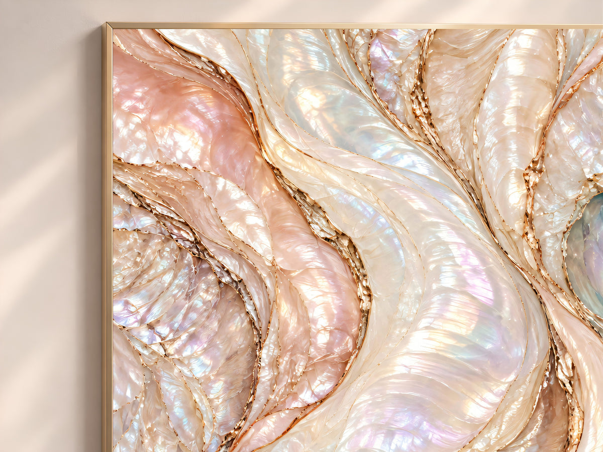 Opal Abstract Wall Art, Blush Pearl Wave Print, Rose Gold Marble Swirl, Pink Bedroom Decor, Feminine Opalescent Poster, Instant Download