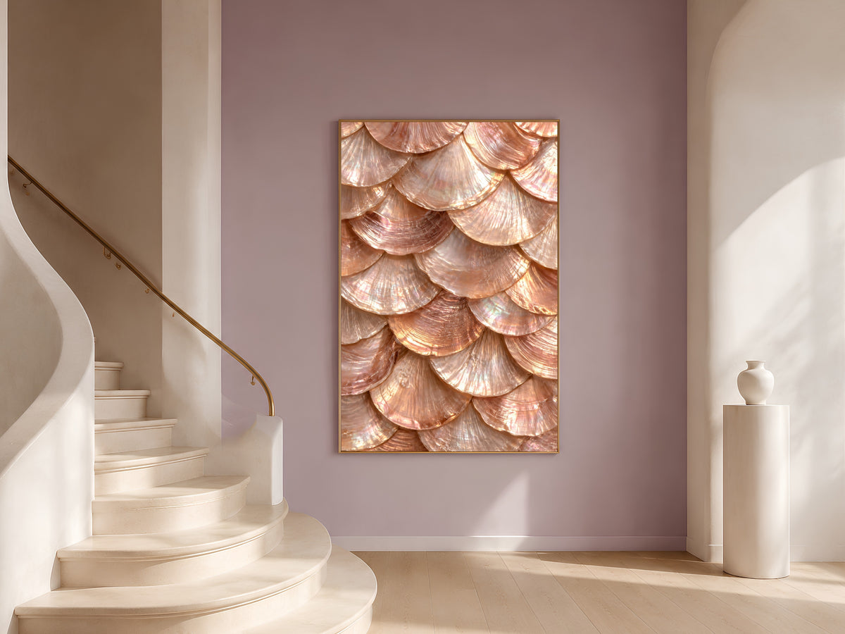 Rose Gold Capiz Shell Wall Art, Iridescent Mother of Pearl Print - Digital Download