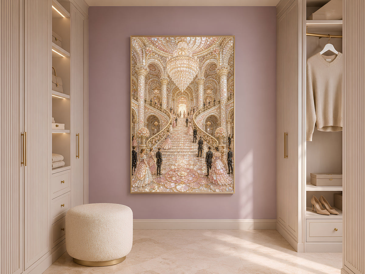 Pastel Palace Ballroom Wall Art, Whimsical Mosaic Staircase Print - Digital Download