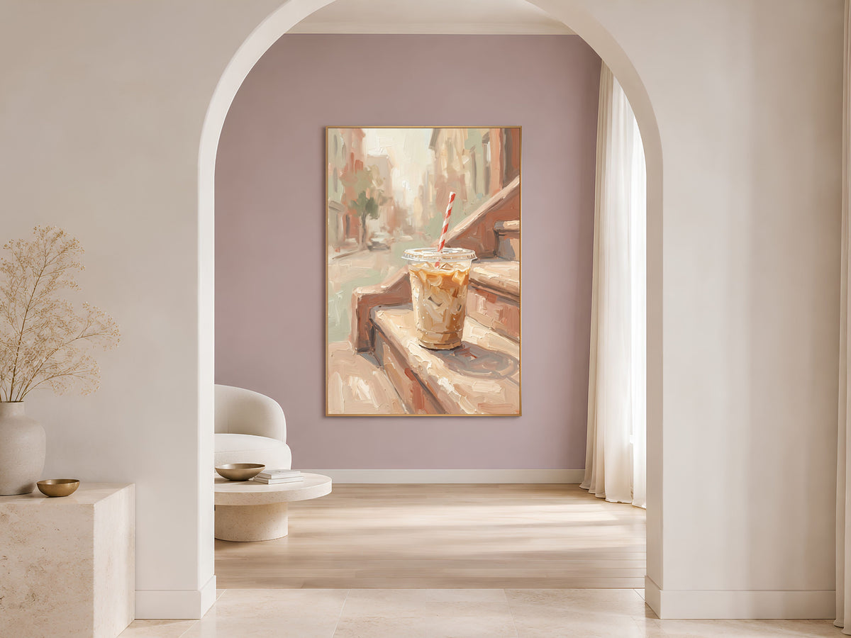 Iced Coffee Wall Art, Impasto Oil Painting Print, Fine Art Still Life Kitchen Decor - Digital Download