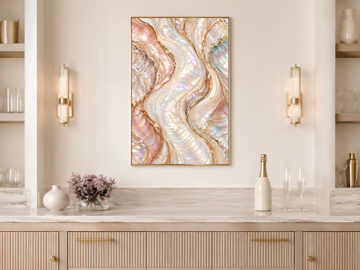 Opal Abstract Wall Art, Blush Pearl Wave Print, Rose Gold Marble Swirl, Pink Bedroom Decor, Feminine Opalescent Poster, Instant Download