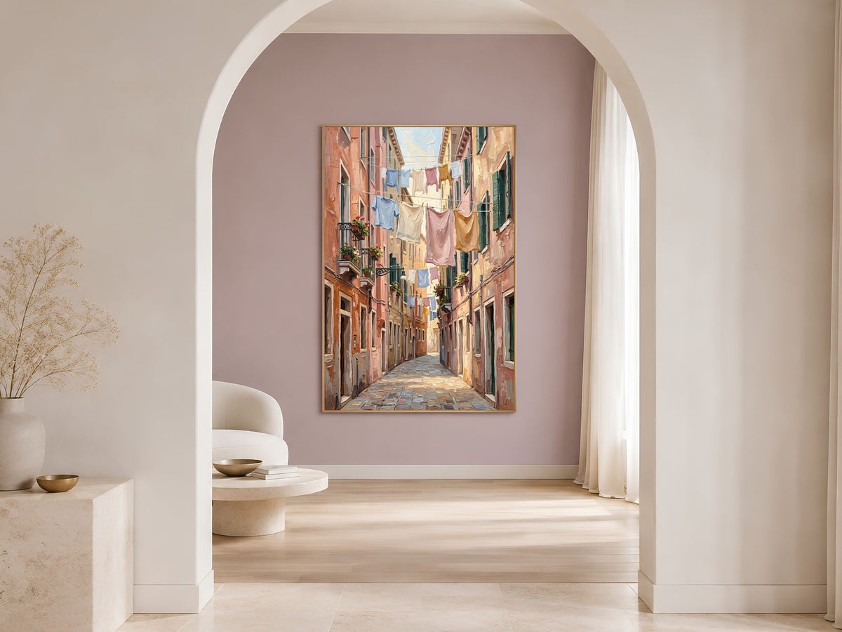 European Alleyway Wall Art, Impasto Oil Painting Print - Digital Download