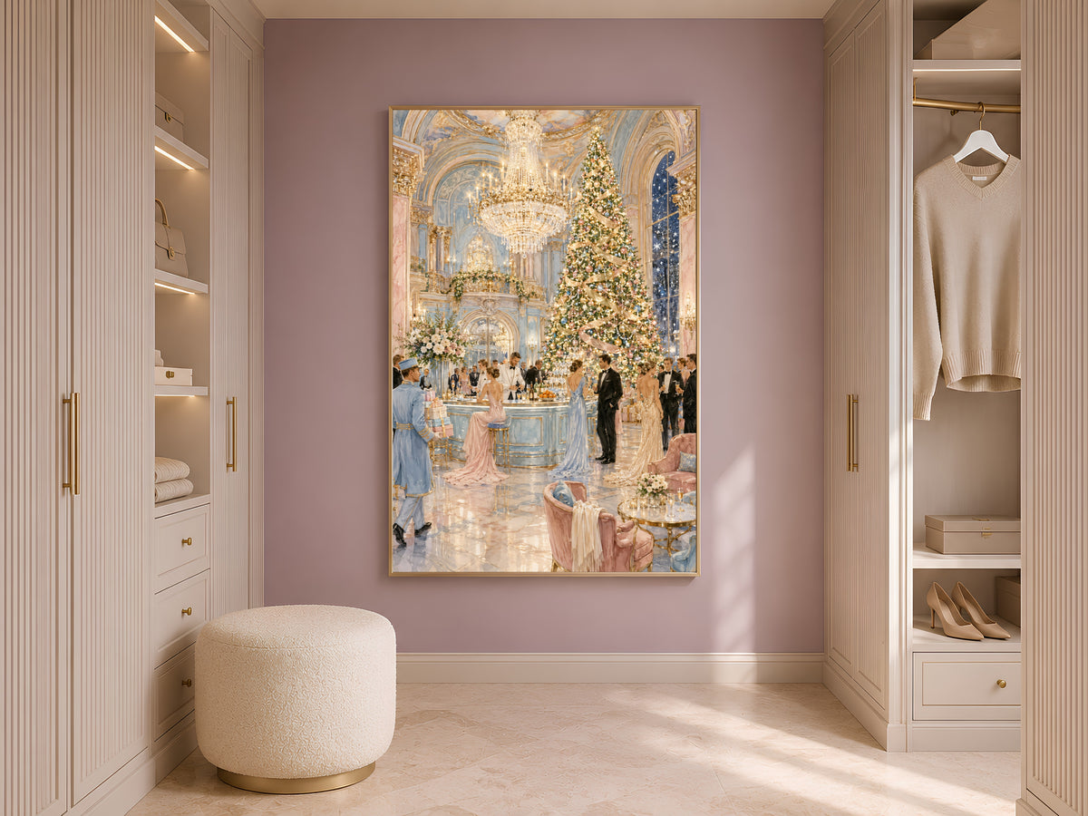 Elegant Christmas Wall Art, Grand Hotel Ballroom Print - Digital Download