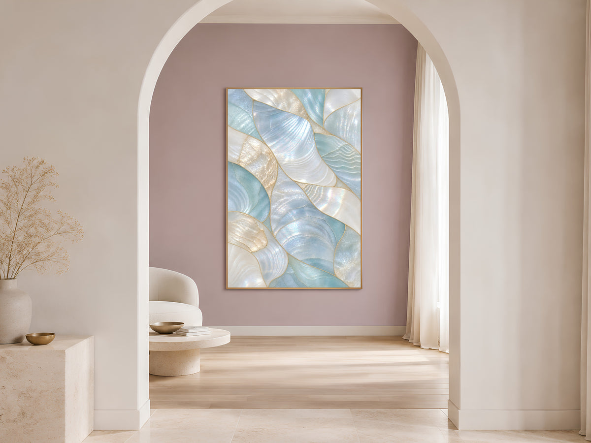 Aqua Mother of Pearl Wall Art, Seafoam Iridescent Shell Print, Coastal Bathroom Decor, Patina Blue Poster, Beach House, Instant Download