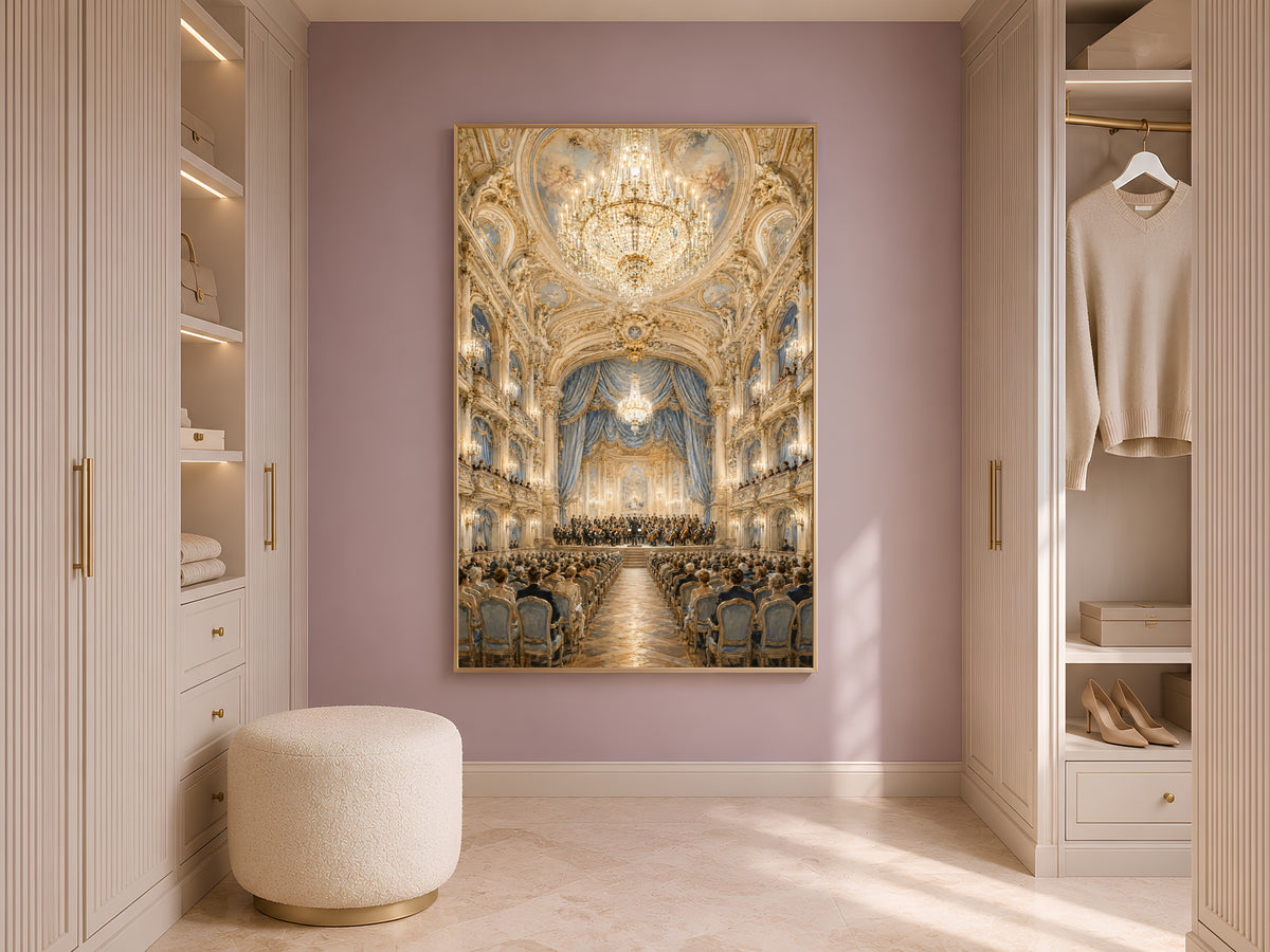 Palace Ceiling Fresco Print, Crystal Chandelier Wall Art - Digital Download