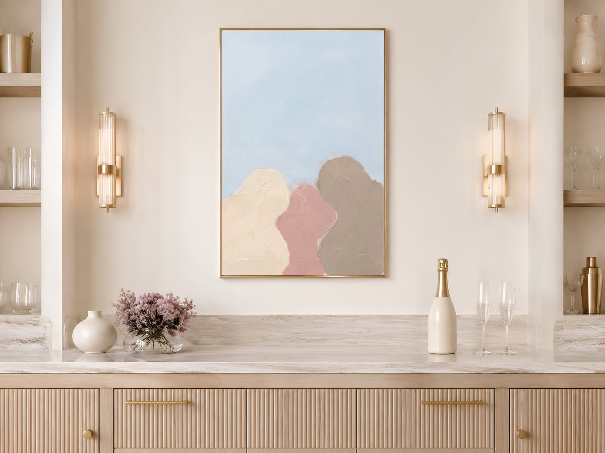Minimalist Abstract Tree Painting, Pastel Organic Shapes Wall Art, Dusty Pink Taupe Print, Sky Blue Scandi Decor, Impasto, Instant Download