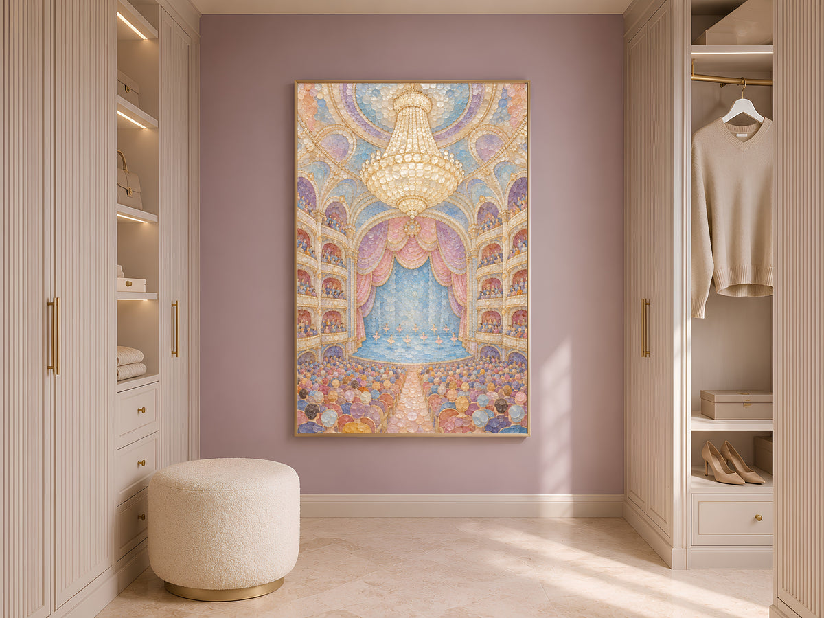 Pastel Ballet Theater Wall Art, Whimsical Mosaic Opera House Print - Digital Download