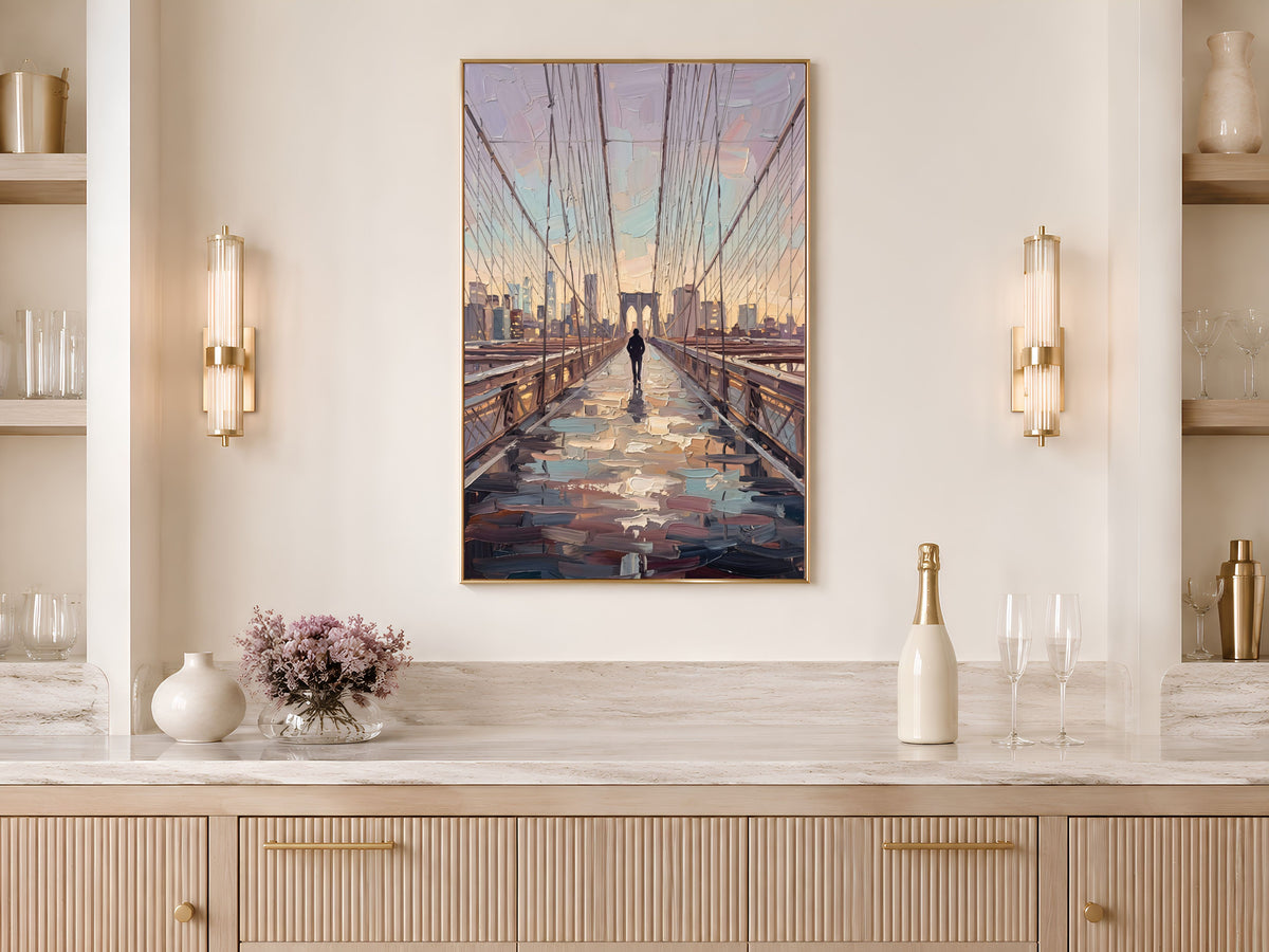 Brooklyn Bridge Wall Art, Impasto Oil Painting Print - Digtal Download