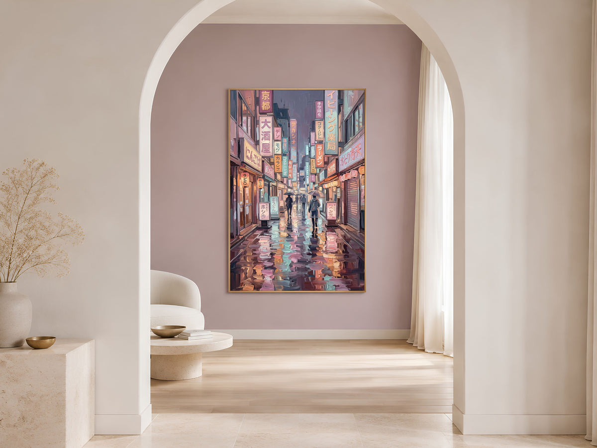 Tokyo Street Wall Art, Impasto Oil Painting Print - Digital Download