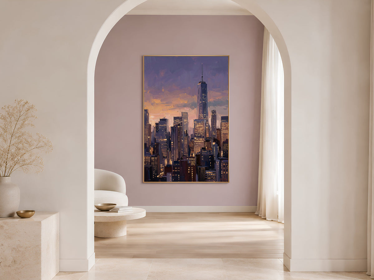 NYC Skyline Wall Art, Impasto Oil Painting Print - Digital Download