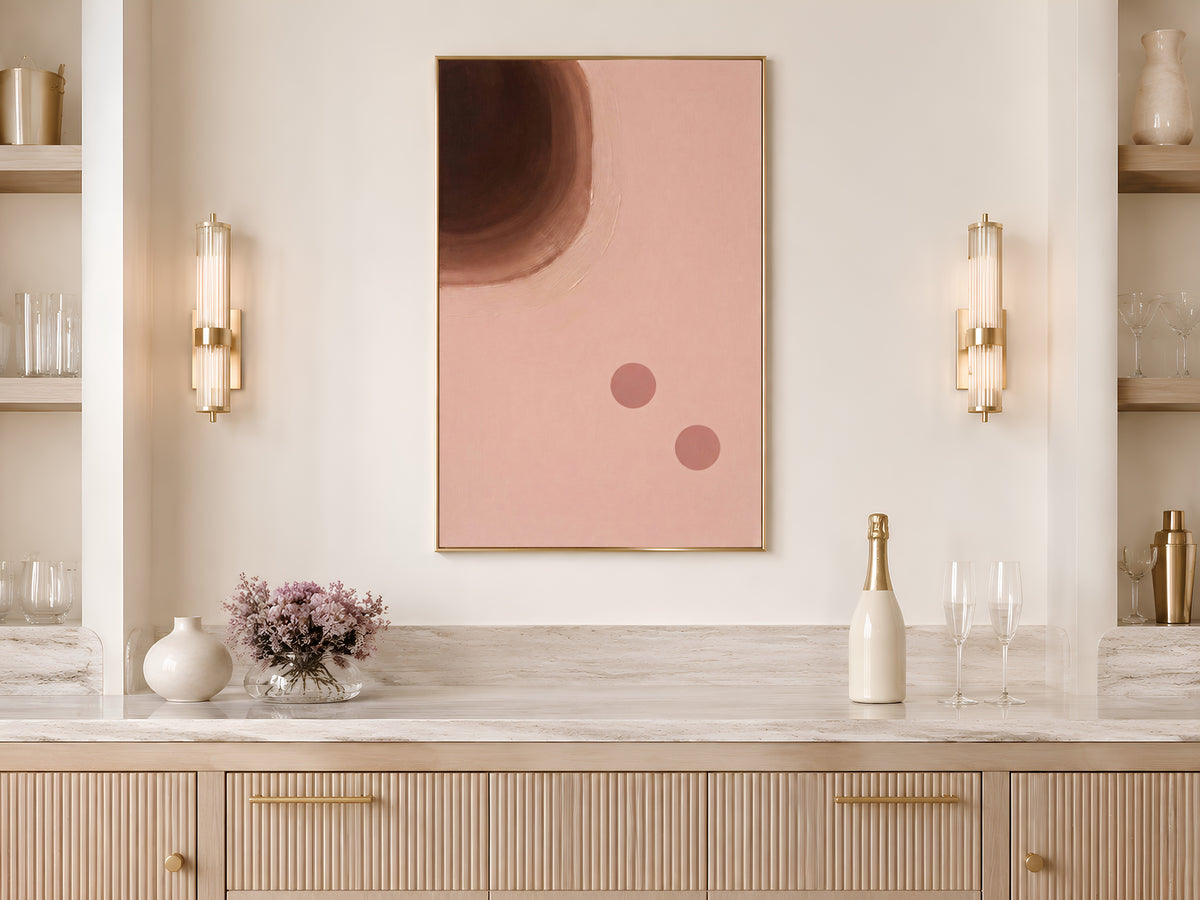 Blush Pink Brown Abstract Painting, Mid Century Modern Wall Art, Minimalist Circle Print, Chocolate Mocha Boho Decor, Instant Download
