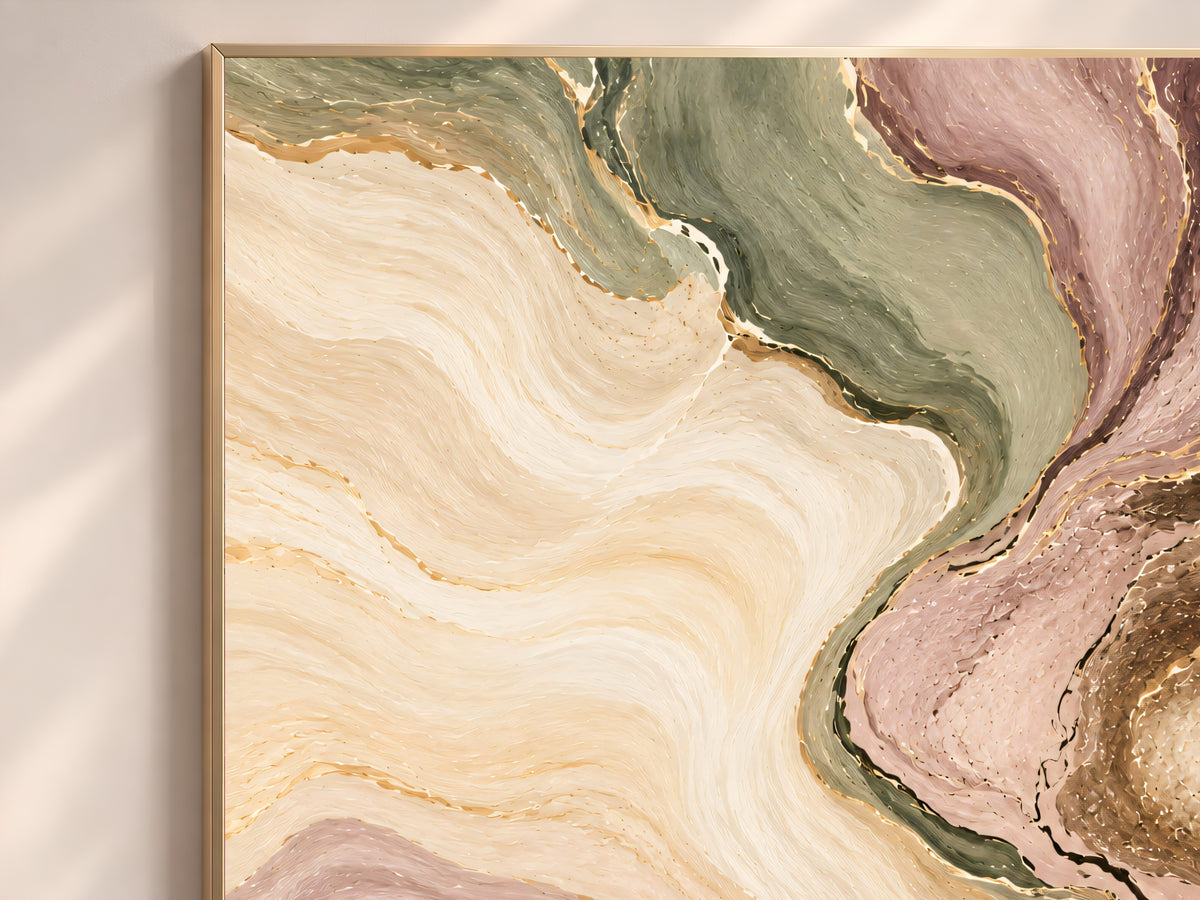 Sage Green and Blush Abstract Wall Art, Marble Swirl Painting Print with Gold Veins, Printable Pastel Neutral Decor, Digital Download