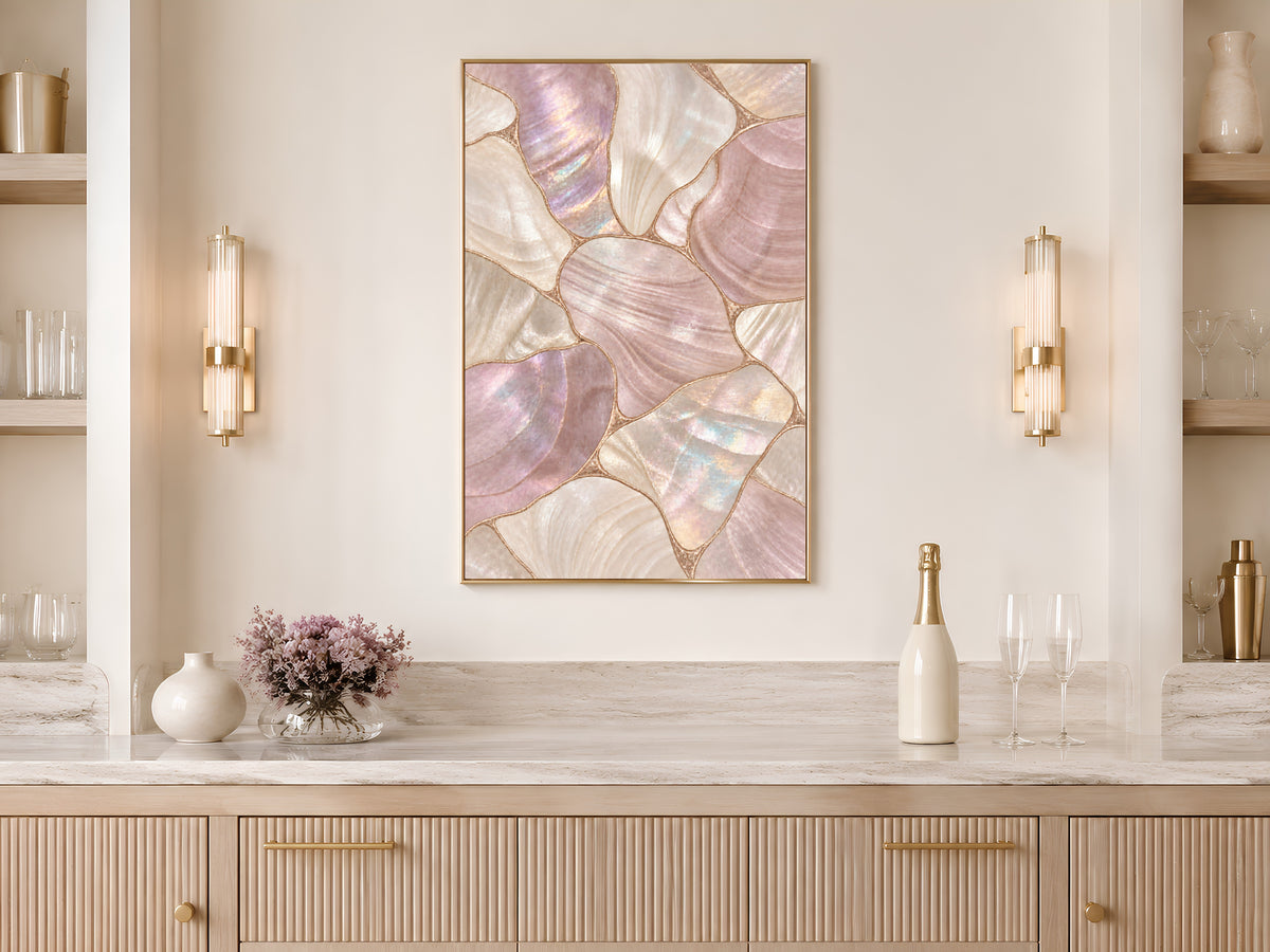 Dusty Rose Mother of Pearl Wall Art, Mauve Shell Mosaic Print, Copper Gold Lines, Romantic Bedroom Decor, Glam Poster, Instant Download