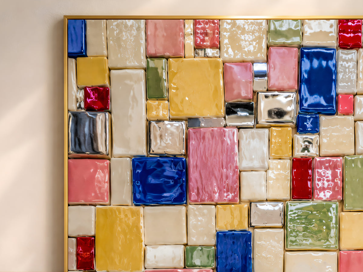 Colorful Mosaic Tile Wall Art, Mediterranean Ceramic Print - Digital Download