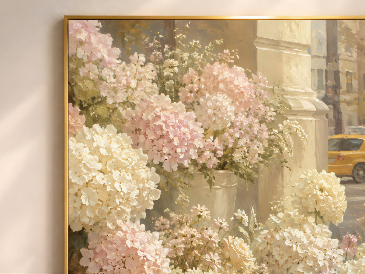 Flower Market Wall Art, Pastel Floral Print, Painterly City Flowers Painting - Digital Download