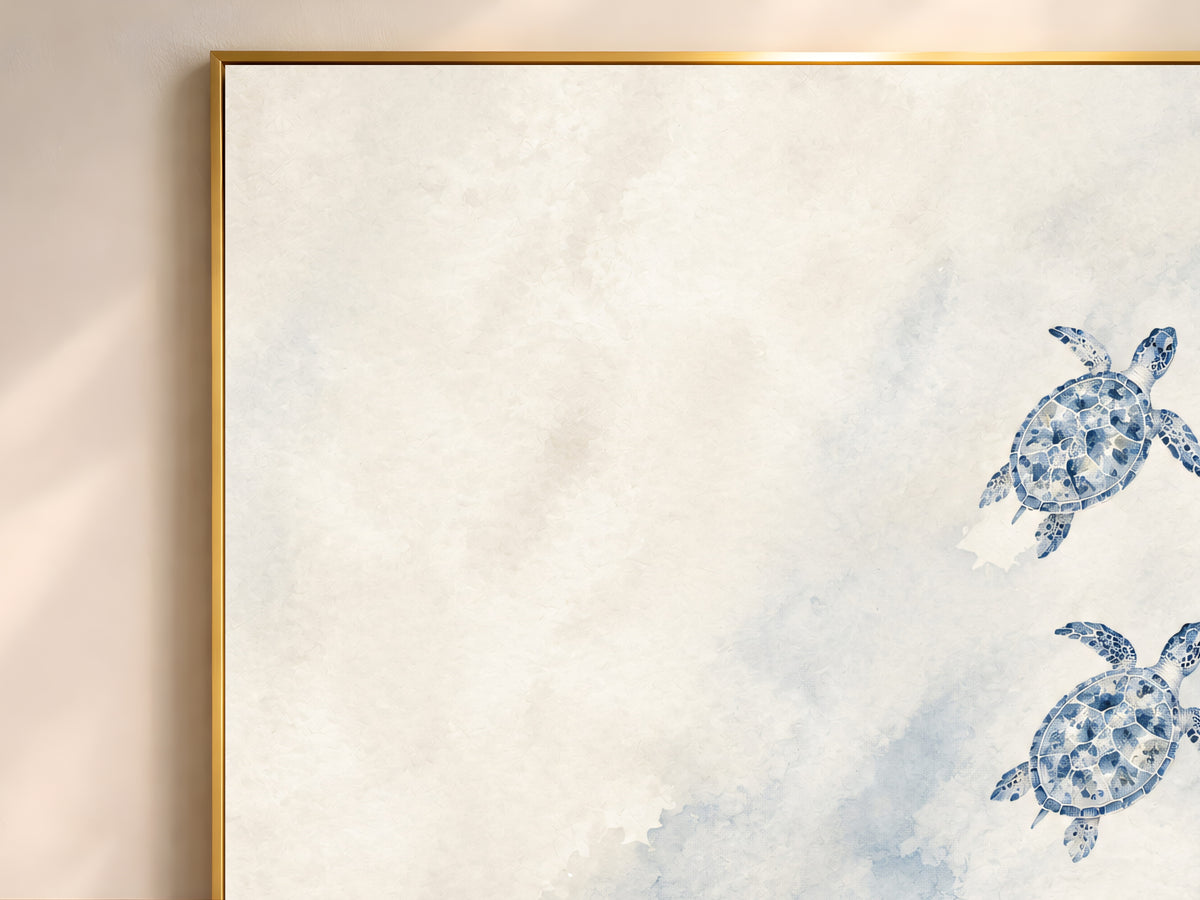 Sea Turtle Family Wall Art, Watercolor Mother Baby Turtles - Digital Download