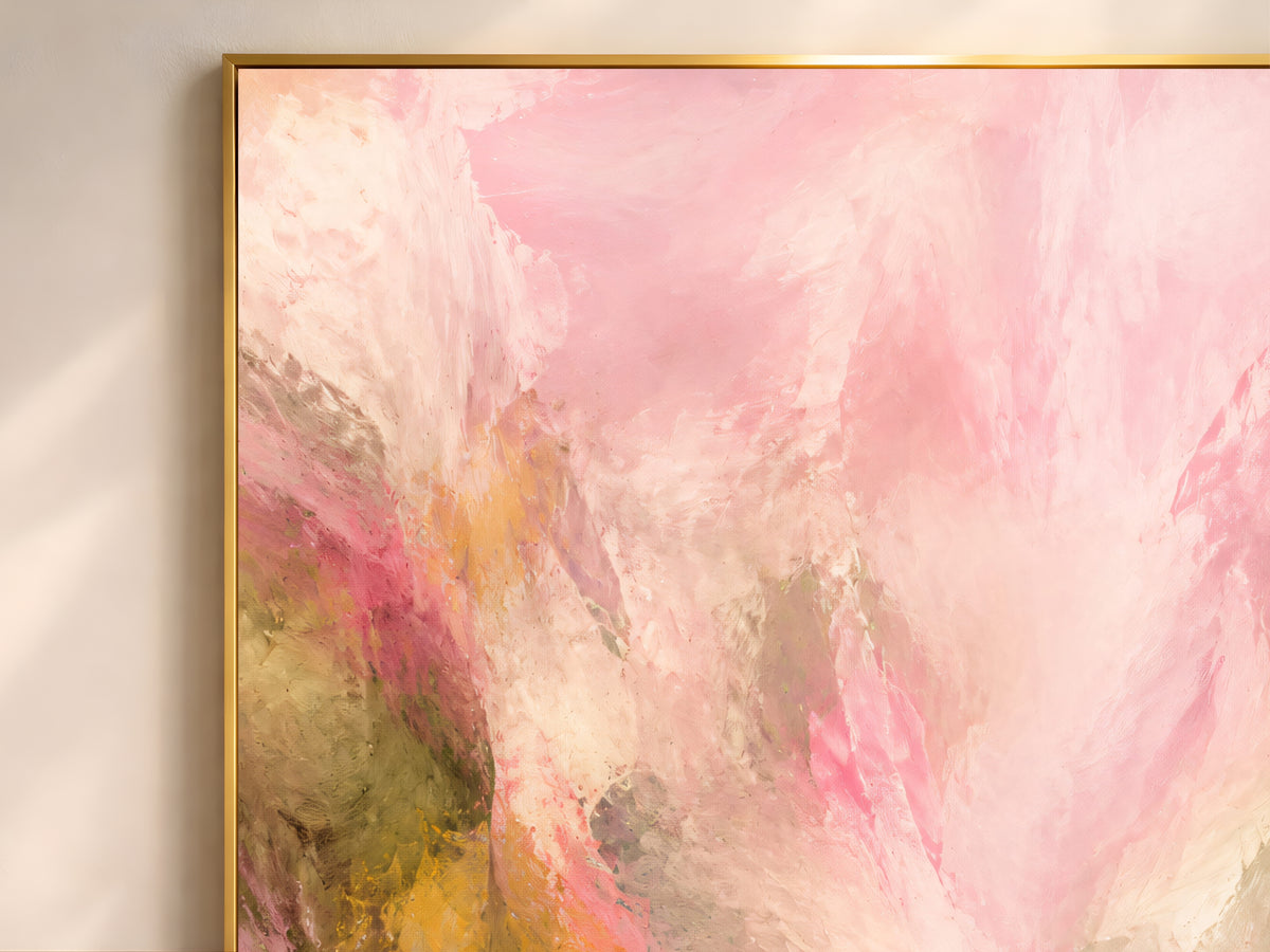 Pink Green Abstract Wall Art, Impressionist Floral Print - Digital Download