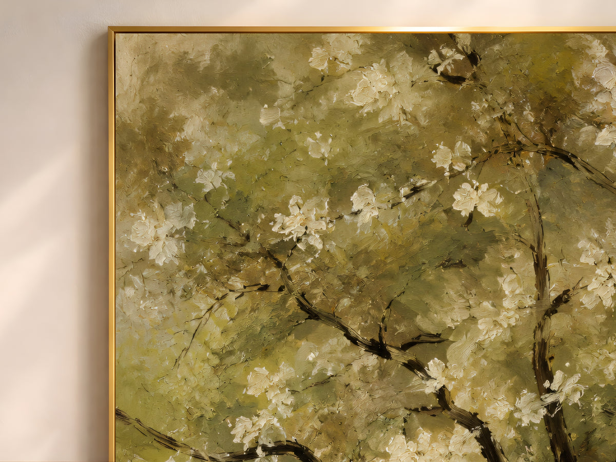 ge Green Blossom Tree Painting, Impressionist Garden Wall Art - Digital Download