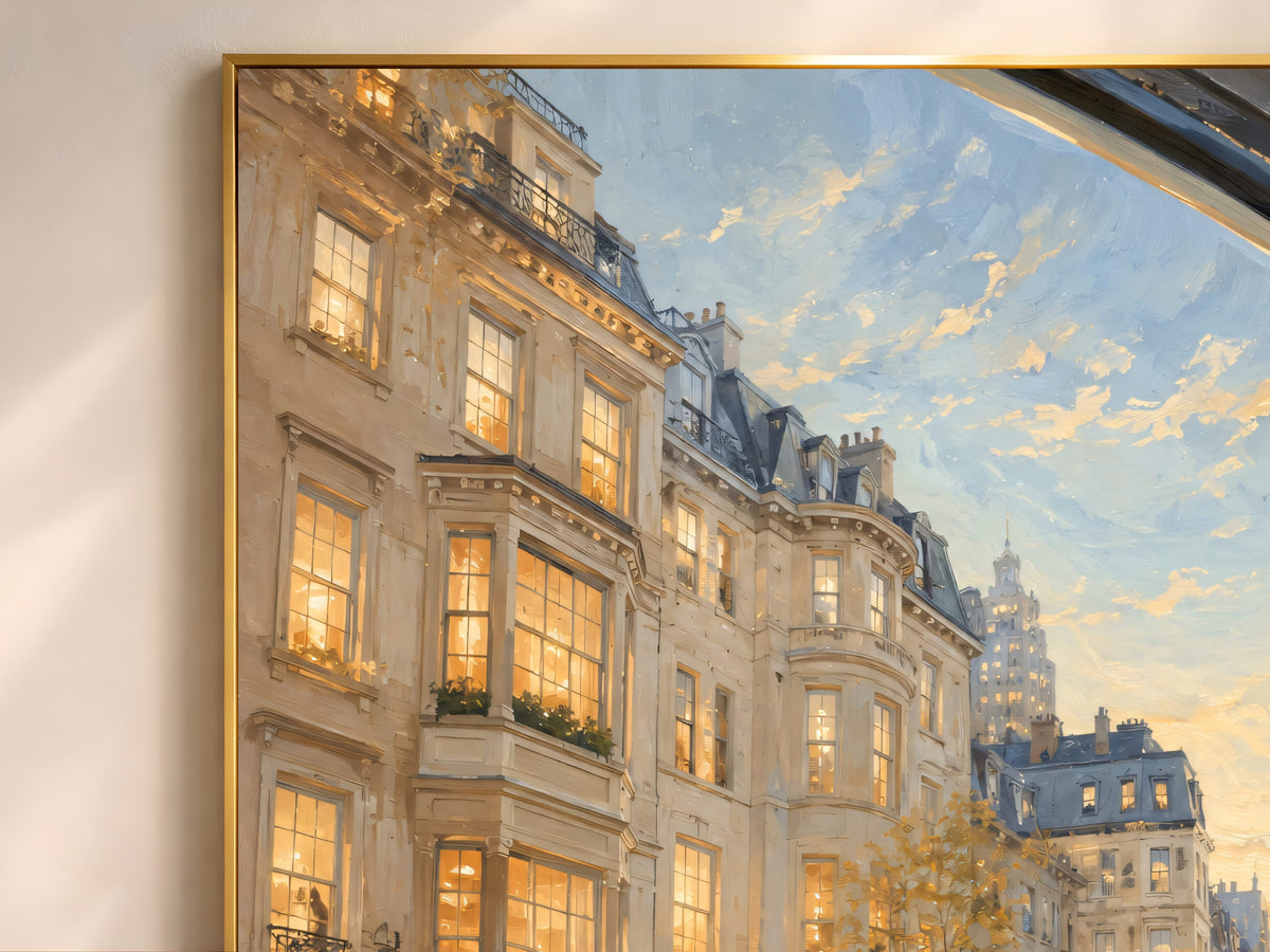NYC Brownstone Street Print, Rainy City Wall Art - Digital Download