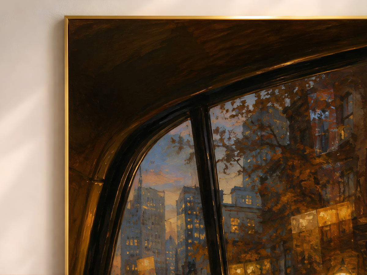 Rainy New York Night Wall Art, NYC Taxi Window Print, Moody City Painting - Digital Download