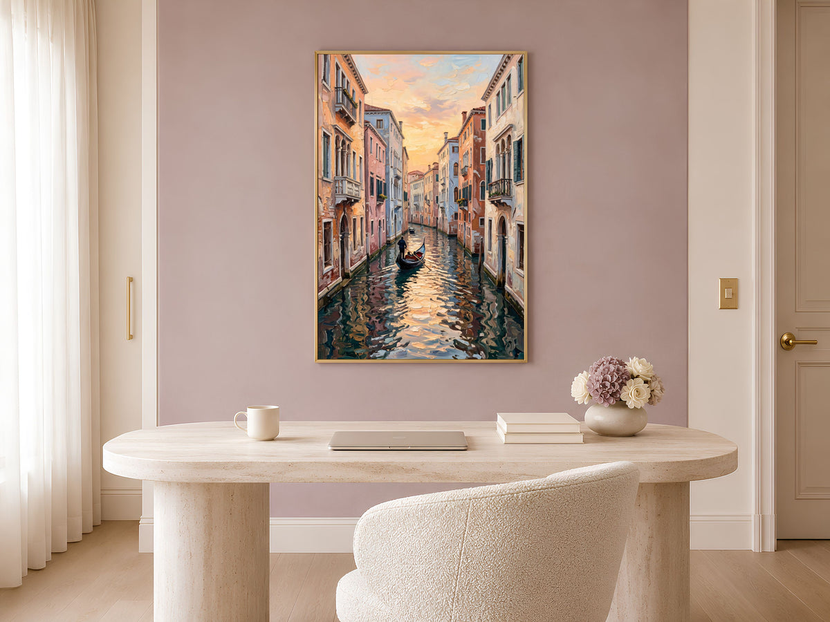 Venice Canal Wall Art, Impasto Oil Painting Print - Digital Download